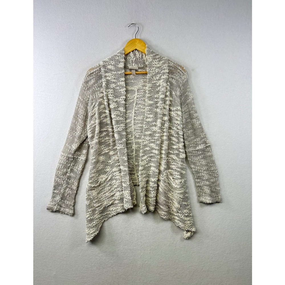 Knox Rose Women's‎ Open Front Knit Cardigan Sweater Size S Beige White Textured